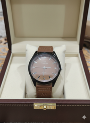 RH Super Time Quartz Wristwatch – Classic Brown Dial & Leather Strap