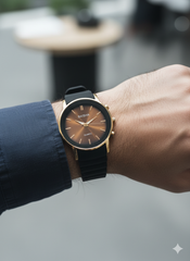 BAISHA Classic Quartz Watch – Black & Gold Edition