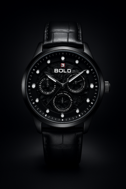BOLD ChronoEdge Black Leather Wristwatch