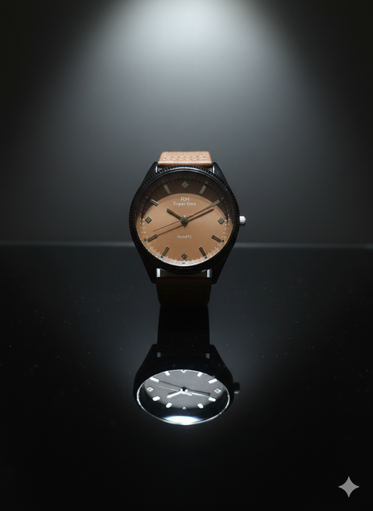 RH Super Time Quartz Wristwatch – Classic Brown Dial & Leather Strap